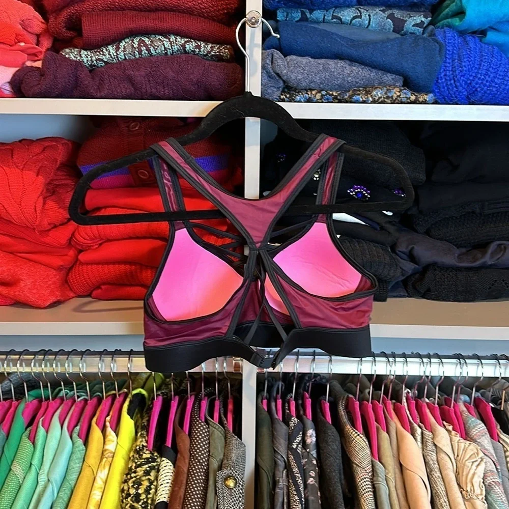 PINK Ultimate maroon and black racerback sports bra size S NWOT